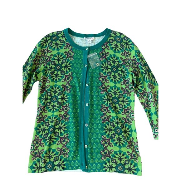ISAAC MIZRAHI Green Floral Button Cardigan Size XS NEW - Picture 2 of 6